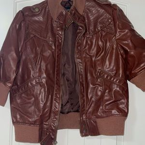 Short sleeves pu leather jacket